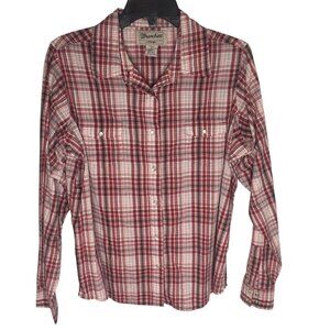 Wrangler Wrancher LS Shirt Womens XL Red Plaid Pearl Snap Western Cowgirl rodeo